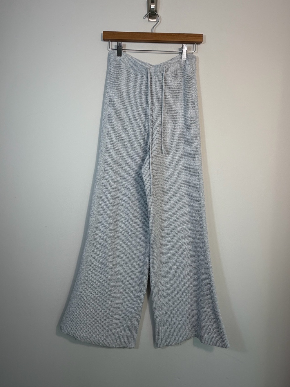 Aerie Gray Waffle Knit Wide Leg Lounge Pants Drawstring Size Small